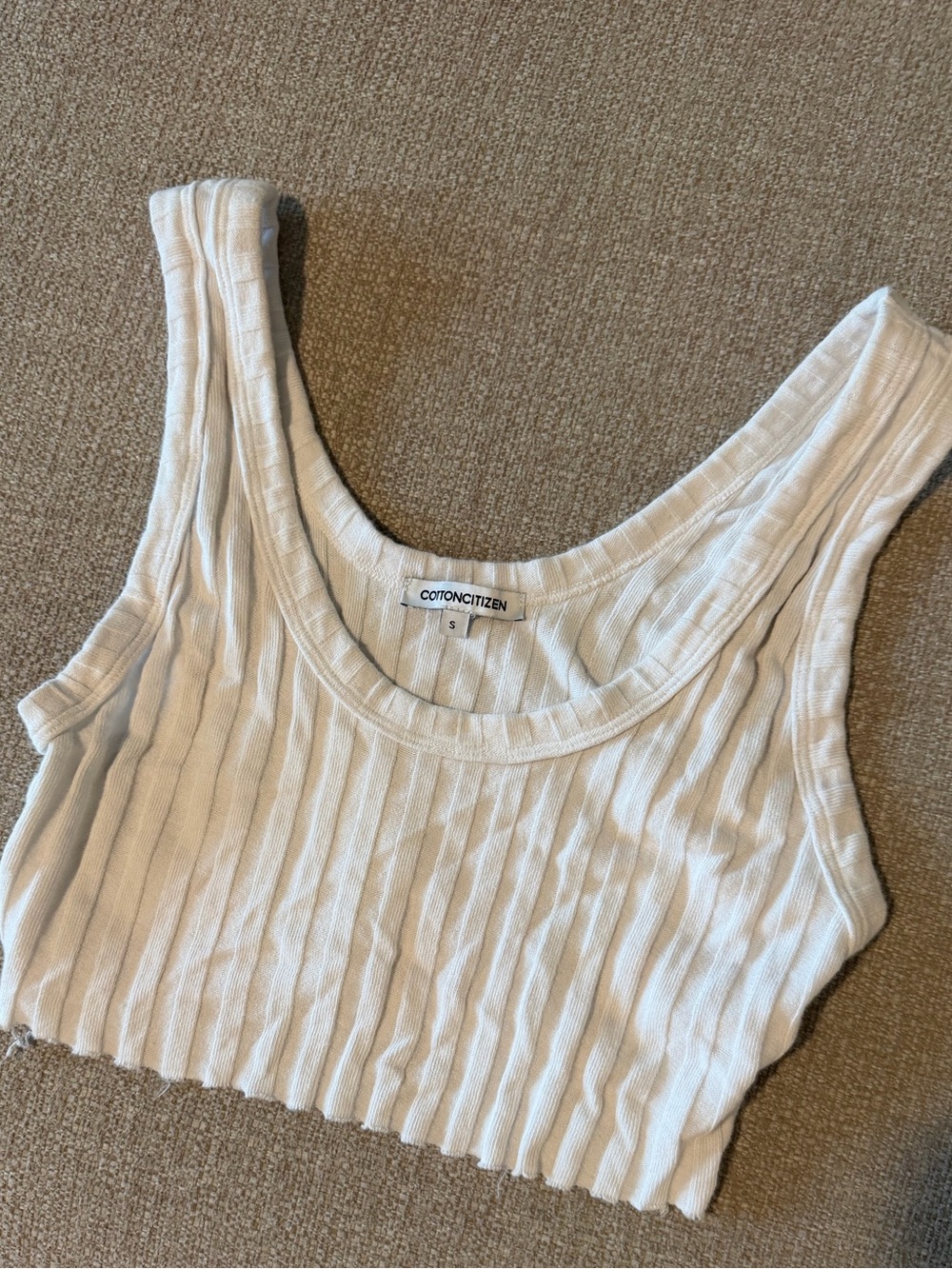Cotton Citizen Cream Ribbed Scoop Neck Crop Tank
